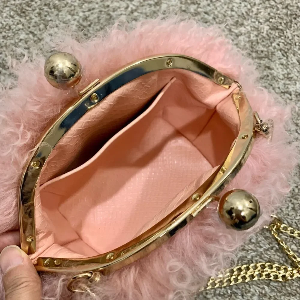 Handmade Genuine Curly Shearling Kisslock Wristlet/Shoulder Bag/Crossbody